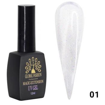 Gel UV Magic Extension,Global Fashion,12 ml, cu glitter, Alb G01