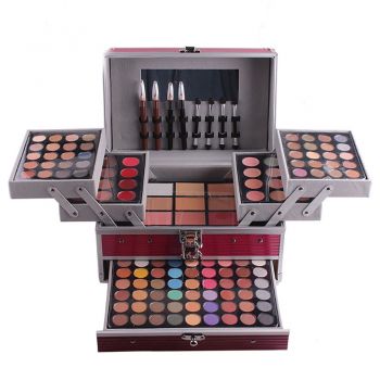 Paleta de makeup Miss Rose, 114 nuante, 4 aplicatoare, 2 creioane de buze, 2 creioane de ochi, trusa roz