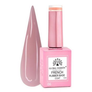 French Rubber Base Coat,Global Fashion, 15 ml, Roz 06