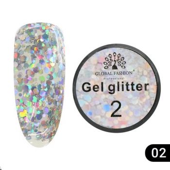 Gel color cu sclipici, Global Fashion, Glitter Gel, 5 gr, Argintiu 02