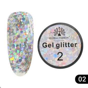 Gel color cu sclipici, Global Fashion, Glitter Gel, 5 gr, Argintiu 02 de firma original