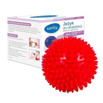 Minge Sanity Safe & Helpful, 2 in 1, pentru reabilitare si masaj, 9 cm, tip arici, Rosu