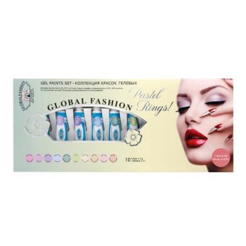 Set 10 gel vopsea in tub Pastel Rings, Global Fashion, 5 gr, Rainbow la reducere