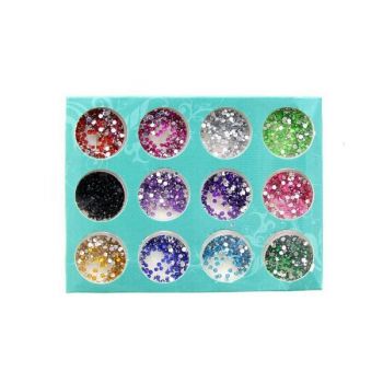 Set 12 decoratiuni unghii, Global Fashion, cristale cerc, Multicolor
