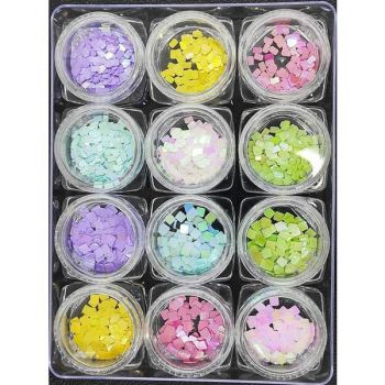 Set 12 decoratiuni unghii, Global Fashion, paiete patrate, Multicolor