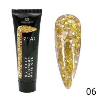 Gel UV constructie unghii, Global Fashion, Polygel color cu sclipici, 30g, Auriu 06 de firma original