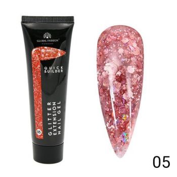 Gel UV constructie unghii, Global Fashion, Polygel color cu sclipici, 30g, Roz 05 de firma original