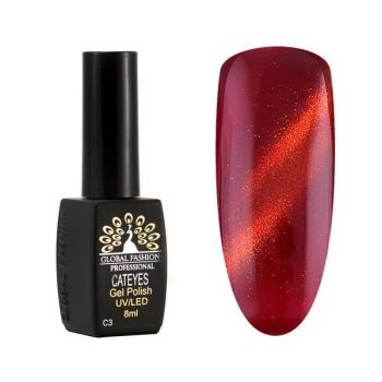 Oja semipermanenta, Global Fashion, Cat Eyes, 8 ml, Rosu 03