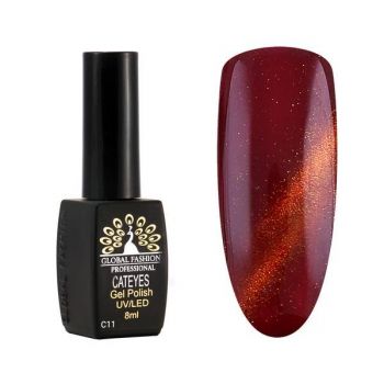 Oja semipermanenta, Global Fashion, Cat Eyes, 8 ml, Rosu 11 ieftina