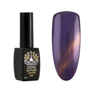 Oja semipermanenta, Global Fashion, Cat Eyes, 8 ml, Violet, auriu 21 la reducere