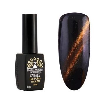 Oja semipermanenta, Global Fashion, Cat Eyes, 8ml, Negru, maro 35