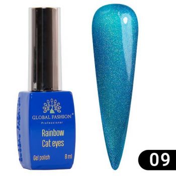 Oja semipermanenta, Global Fashion, Rainbow Laser Cat Eyes, 8 ml, Albastru 09 la reducere