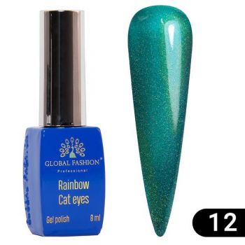 Oja semipermanenta, Global Fashion, Rainbow Laser Cat Eyes, 8 ml, Verde 12 ieftina