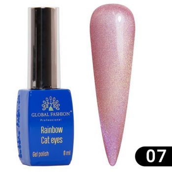 Oja semipermanenta, Global Fashion, Rainbow Laser Cat Eyes, 8ml, Roz 07 la reducere