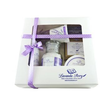 Set cadou Lavanda Story 1( apa florala, sare de baie, crema de corp, sampon solid,sapun, saculet) 850 gr.