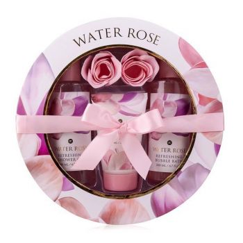 Set de baie intr-o cutie cadou, 200ml spumant de baie, 200ml gel de dus, 75ml lotiune de corp, 2 x 4 g trandafir de baie in cutie cadou