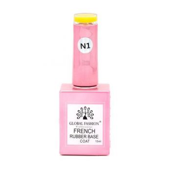 Baza Rubber Base Coat, French Neon, Global Fashion, 15 ml, Galben 01