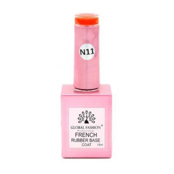 Baza Rubber Base Coat, French Neon, Global Fashion, 15 ml, Rosu 11