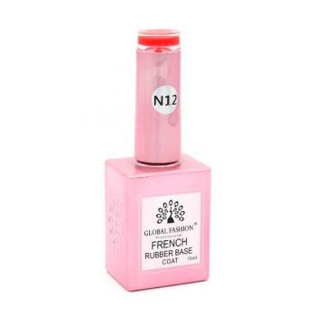 Baza Rubber Base Coat, French Neon, Global Fashion, 15 ml, Rosu 12 ieftina