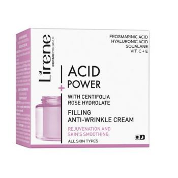 Crema Lirene Acid Power pentru netezirea si intinerirea tenului, cu efect de umplere a ridurilor, cu hidrolat din trandafir, 50ml ieftina