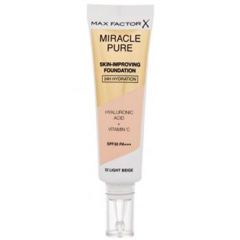 Fond de Ten - Max Factor Miracle Pure Skin-Improving Foundation SPF 30 PA+++, nuanta 32 Light Beige, 30 ml