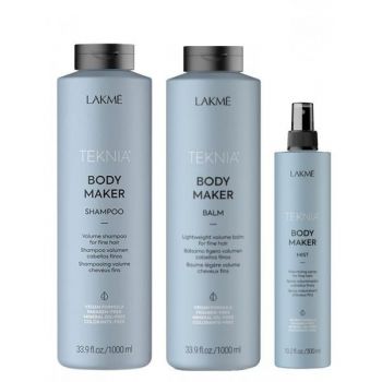 Set pentru par gras si lipsit de volum, Lakme Teknia Body Maker Sampon 1000 ml + Balsam 1000 ml + Ser 300 ml de firma original