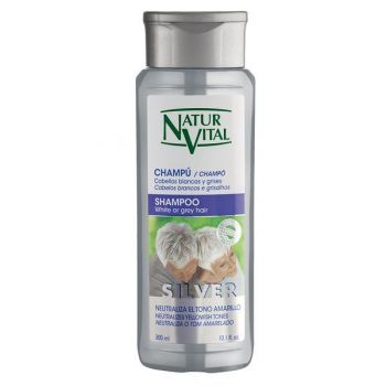 Sampon argintiu pentru neutralizarea tonurilor de galben si portocaliu, Natur Vital Silver shampoo, 300 ml