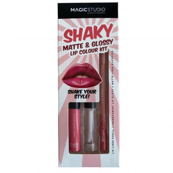 Kit ruj lichid cu creion de buze si luciu de buze Magic Studio Shaky, roz deschis