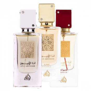 Pachet 3 parfumuri best seller, Ana Abiyedh White 60 ml, Ana Abiyedh Rouge 60 ml si Ana Abiyedh Poudree 60 ml