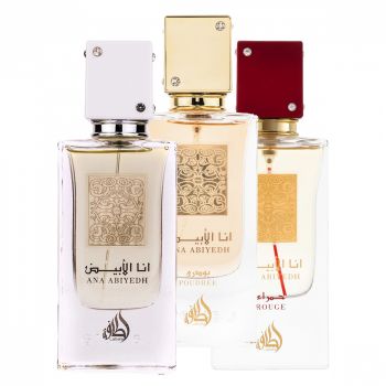 Pachet 3 parfumuri best seller, Ana Abiyedh White 60 ml, Ana Abiyedh Rouge 60 ml si Ana Abiyedh Poudree 60 ml ieftin