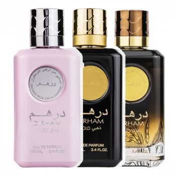 Pachet 3 parfumuri, Dirham Wardi 100 ml, Dirham Gold 100 ml si Dirham Oud 100 ml