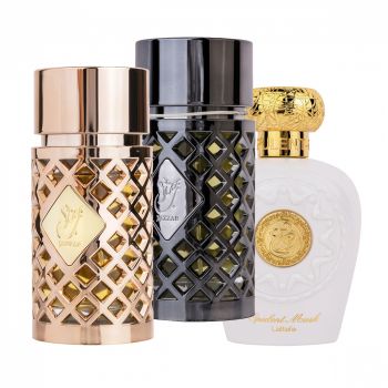 Pachet 3 parfumuri best seller, Jazzab Gold 100 ml + Jazzab Silver 100 ml + Opulent Musk 100 ml