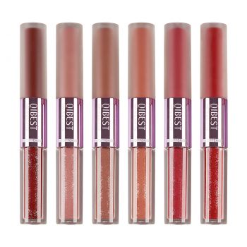 Set 6 Rujuri Lichide 2 in 1 Qibest Double Touch Matte Liquid Lipstick & Glitter Lip Gloss la reducere