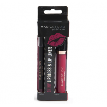 Set ruj lichid si creion de buze Magic Studio Shiny Lipgloss & Lip Liner, roz