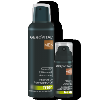 Deodorant Antiperspirant Fresh  Protecție 48 H, Fără Alcool, Parfum Lemnos Acvatic Cu Note De Vetiver, Cedru și Mosc, Gerovital Men
