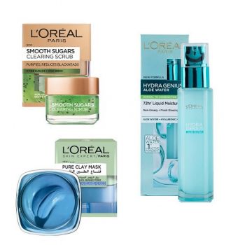 Pachet cadou, Loreal, Skincare Trio, scrub, masca si crema hidratanta