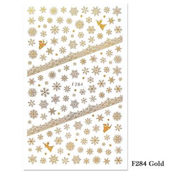 Sticker decor unghii model iarna fulgi f284 auriu ieftin
