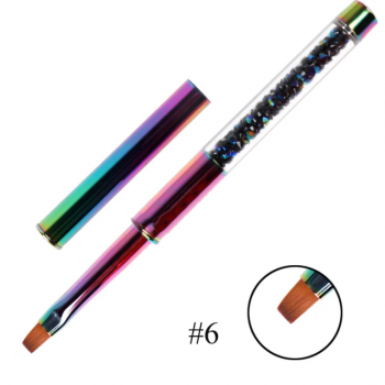 Pensula gel varf drept nr. 6 holo rainbow- Everin ieftina