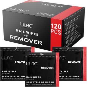 Servetele unghii cu soak off remover, Lilac, 120 bucati