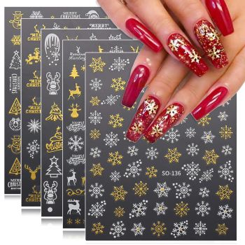 Sticker decor unghii model iarna/Craciun fulgi argintii si aurii ieftin