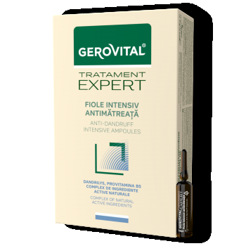 Fiole Antimătreață - Tratament Intensiv Pentru Mătreață Uscată Sau Grasă, Gerovital Tratament Expert, 10 Fiole X 10 Ml