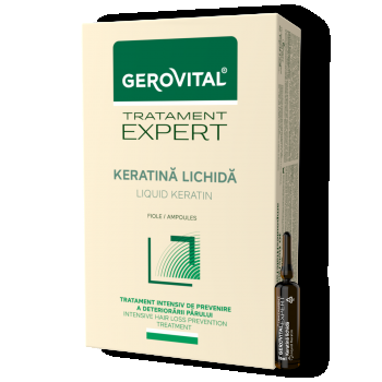 Fiole Cu Keratină - Tratament Intensiv Pentru Păr Deteriorat, Gerovital Tratament Expert, 10 Fiole X 10 Ml