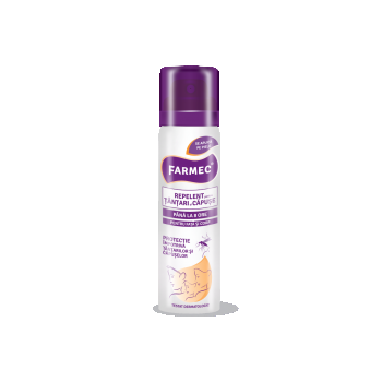 Spray Repelent Antiinsecte Farmec - Protecție 8 Ore mpotriva Țnțarilor, Căpușelor și Puricilor, 150 Ml/ 75 Ml