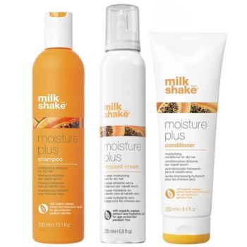 Set pentru par uscat, Milk Shake, Moisture Plus, Sampon 300ml + Balsam 300ml + Crema 200ml