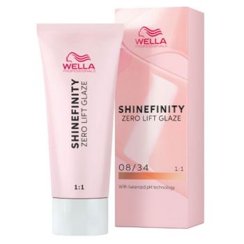 Vopsea Translucida Demipermanenta - Wella Professionals Shinefinity Zero Lift Glaze, nuanta 08/34 Spicy Ginger, 60 ml
