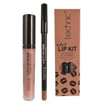 Set ruj si creion de buze, Technic, Velvet Lip Kit, Tea Rose