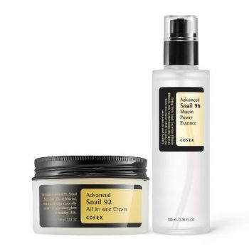 Set Snail - Esenta cu extract de melc Cosrx Advanced Snail 96 Mucin, 100 ml + Crema de fata hidratanta cu extract de melc 92% Cosrx, 100gr ieftin