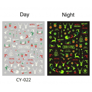 Sticker decor unghii model iarna/Craciun Fosforescent CY-022 - CY-021