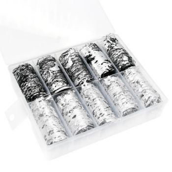 Folie de transfer unghii Aluminiu set Silver, 10 buc