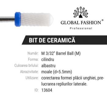 Capat pentru freza electrica, bit ceramic, forma cilindru rotunjit, albastru, mediu, M 3/32 Barrel Ball (M) la reducere